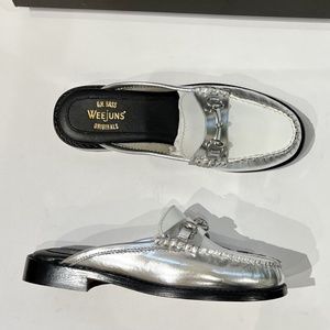 NEW G. H. BASS WEEJUNS LIANNA MULE LEATHER WOMEN'S SLIP ON CLOG SILVE/WHITE NIB